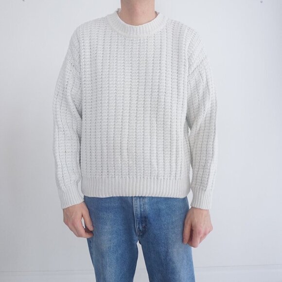 Vintage '90s St John's Bay White Cotton Blend Terry Cloth Knit Crewneck Sweater - Picture 1 of 8